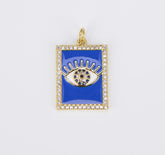 18K Gold Filled Colorful Enamel Evil Eye on Rectangle Pendant, CP1512